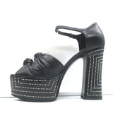 Saint Laurent Candy Double Knot Studded Platform Sandals Black Leather Size 35.5