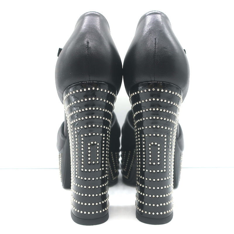 Saint Laurent Candy Double Knot Studded Platform Sandals Black Leather Size 35.5