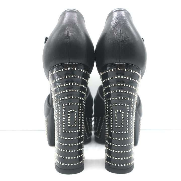Saint Laurent Candy Double Knot Studded Platform Sandals Black Leather Size 35.5
