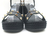 Valentino Rockstud Torchon Rope Wedge Sandals Black Size 36 Ankle Strap Heels