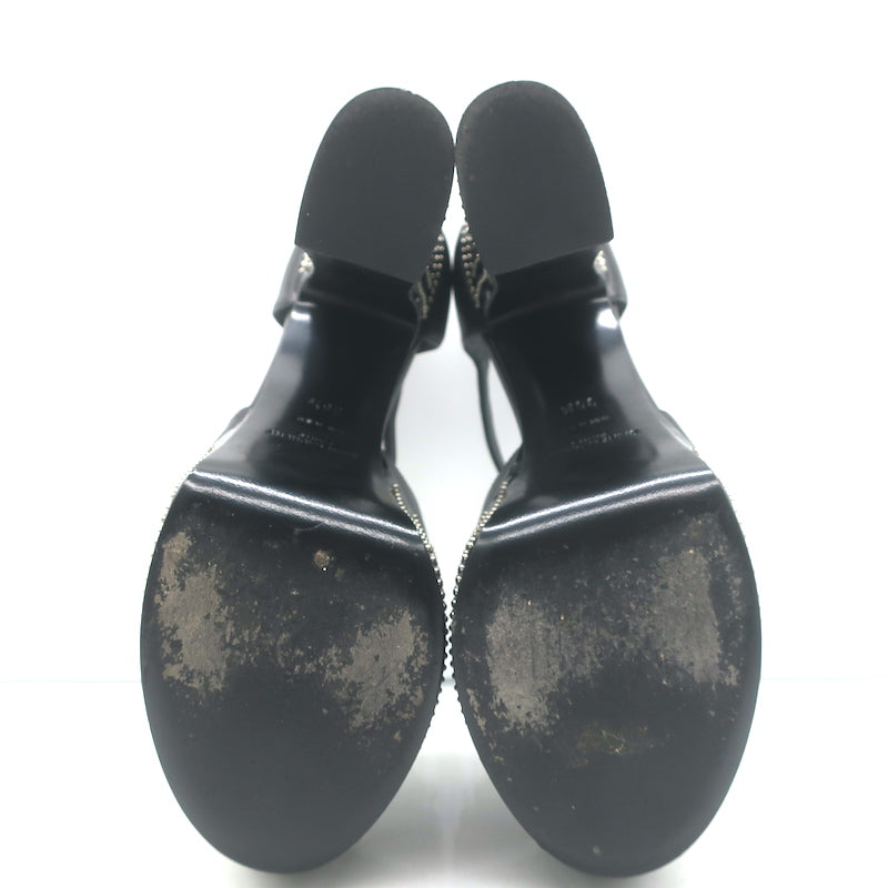 Saint Laurent Candy Double Knot Studded Platform Sandals Black Leather Size 35.5