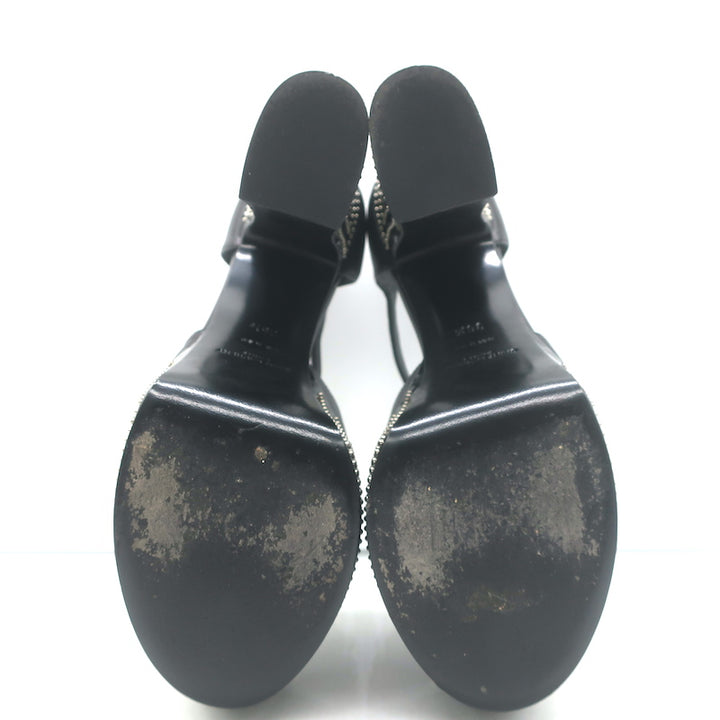 Saint Laurent Candy Double Knot Studded Platform Sandals Black Leather Size 35.5