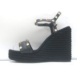 Valentino Rockstud Torchon Rope Wedge Sandals Black Size 36 Ankle Strap Heels