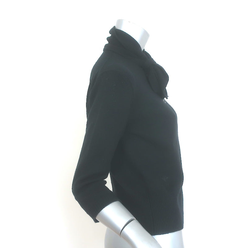 Christian Dior Tie-Neck Cashmere Sweater Black Size US 6