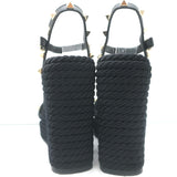 Valentino Rockstud Torchon Rope Wedge Sandals Black Size 36 Ankle Strap Heels