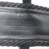 Valentino Rockstud Torchon Rope Wedge Sandals Black Size 36 Ankle Strap Heels