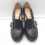 Gianvito Rossi Buckle Loafer Pumps Black Leather Size 36 Platform Heels