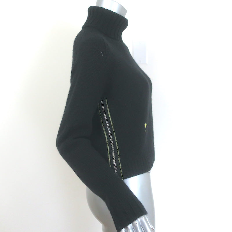 Christian Dior Side-Zip Turtleneck Sweater Black Alpaca Size US 4