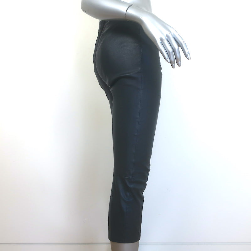 The Row Cropped Leather Front-Seam Leggings Dark Navy Size 2