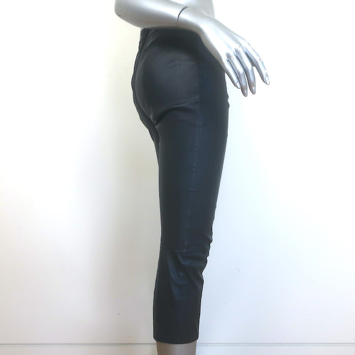 The Row Cropped Leather Front-Seam Leggings Dark Navy Size 2