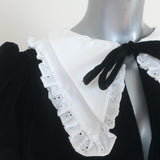 Maison Cleo Tie-Front Blouse Angele Black Velvet Size Medium Puff Sleeve Top