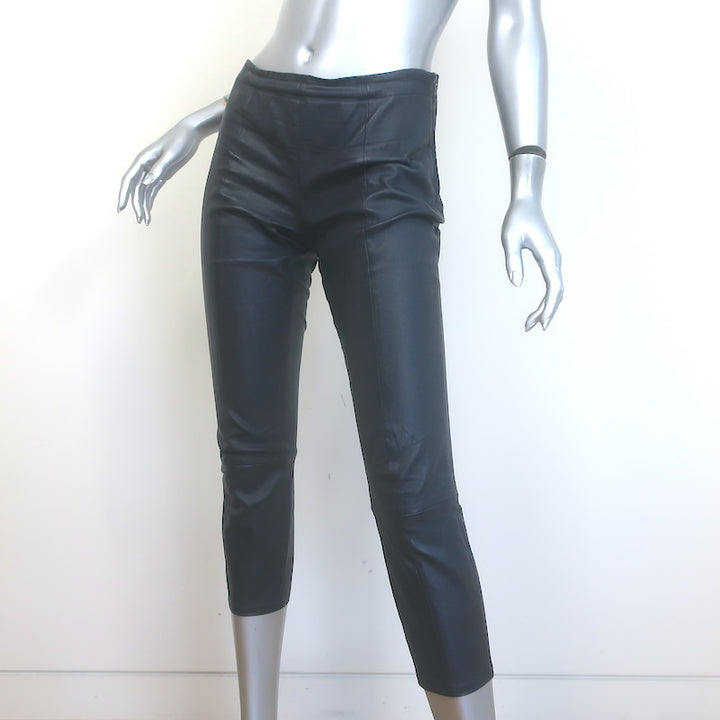 The Row Cropped Leather Front-Seam Leggings Dark Navy Size 2