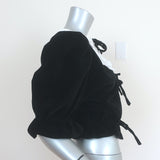 Maison Cleo Tie-Front Blouse Angele Black Velvet Size Medium Puff Sleeve Top