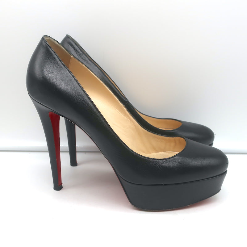 Christian Louboutin Bianca 120 Platform Pumps Black Leather Size 38