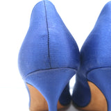 Manolo Blahnik Hangisi Crystal-Buckle Pumps Blue Satin Size 39.5 Point Toe Heels