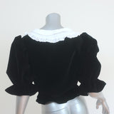 Maison Cleo Tie-Front Blouse Angele Black Velvet Size Medium Puff Sleeve Top