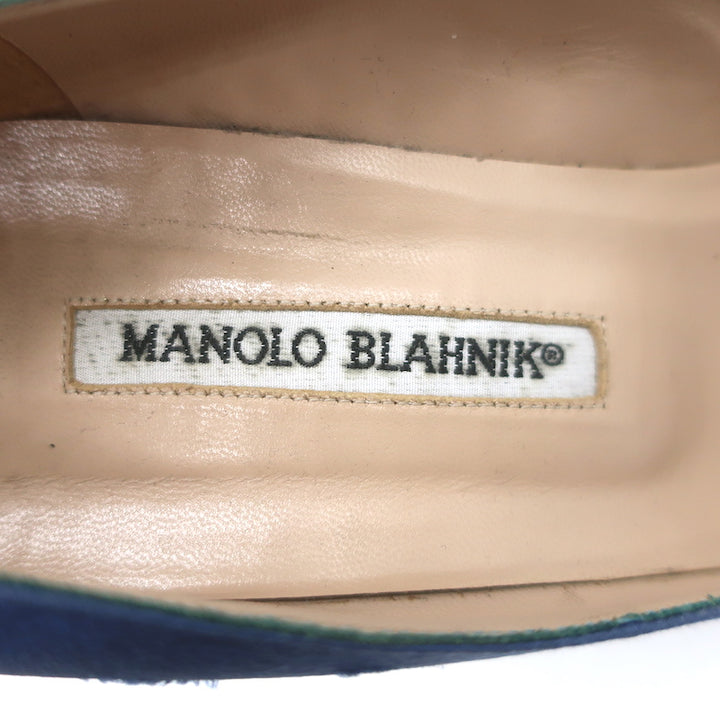 Manolo Blahnik Hangisi Crystal-Buckle Pumps Blue Satin Size 39.5 Point Toe Heels
