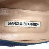 Manolo Blahnik Hangisi Crystal-Buckle Pumps Blue Satin Size 39.5 Point Toe Heels