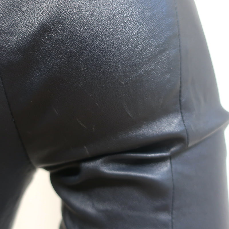 The Row Cropped Leather Front-Seam Leggings Dark Navy Size 2