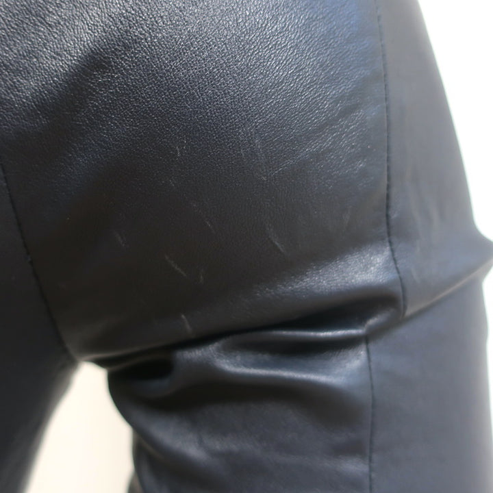 The Row Cropped Leather Front-Seam Leggings Dark Navy Size 2