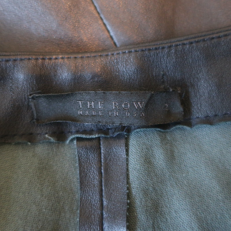 The Row Cropped Leather Front-Seam Leggings Dark Navy Size 2