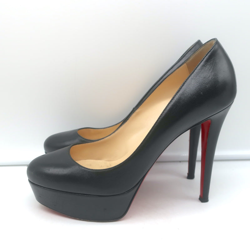 Christian Louboutin Bianca 120 Platform Pumps Black Leather Size 38