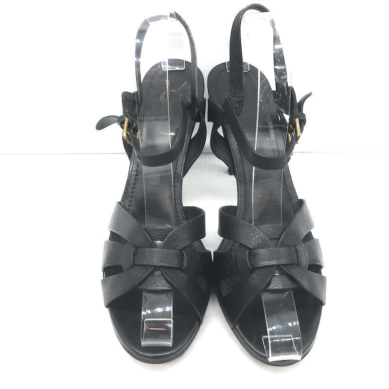 Yves Saint Laurent Tribute Sandals Black Leather Size 39 Ankle Strap Heels
