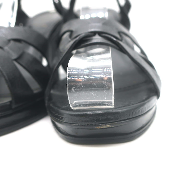 Yves Saint Laurent Tribute Sandals Black Leather Size 39 Ankle Strap Heels