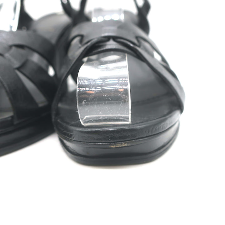Yves Saint Laurent Tribute Sandals Black Leather Size 39 Ankle Strap Heels