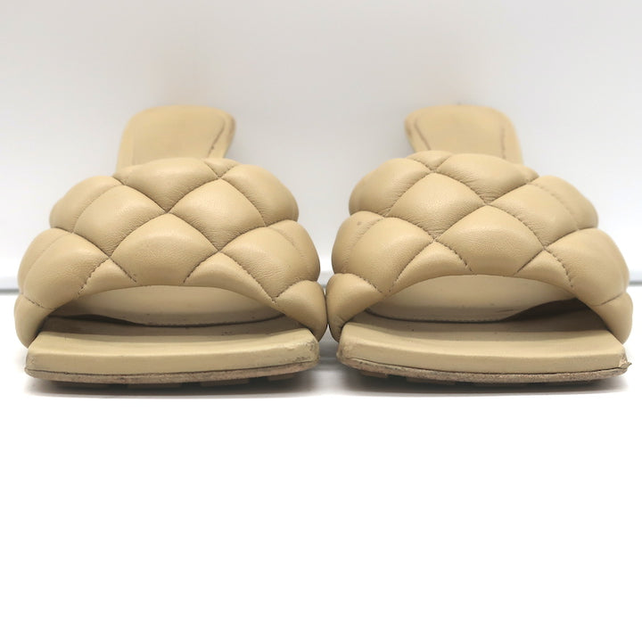 Bottega Veneta Padded Mules Beige Quilted Leather Size 36 Open Toe Heels