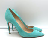 Manolo Blahnik BB 105 Pumps Aqua Suede Size 38.5 Pointed Toe Heels