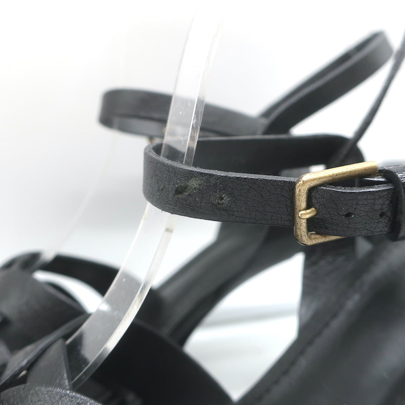 Yves Saint Laurent Tribute Sandals Black Leather Size 39 Ankle Strap Heels
