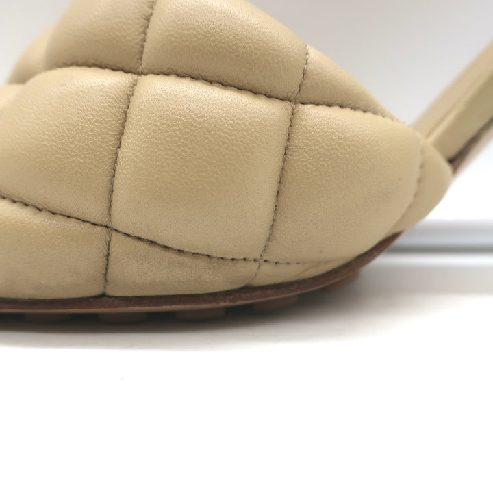 Bottega Veneta Padded Mules Beige Quilted Leather Size 36 Open Toe Heels