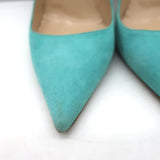 Manolo Blahnik BB 105 Pumps Aqua Suede Size 38.5 Pointed Toe Heels