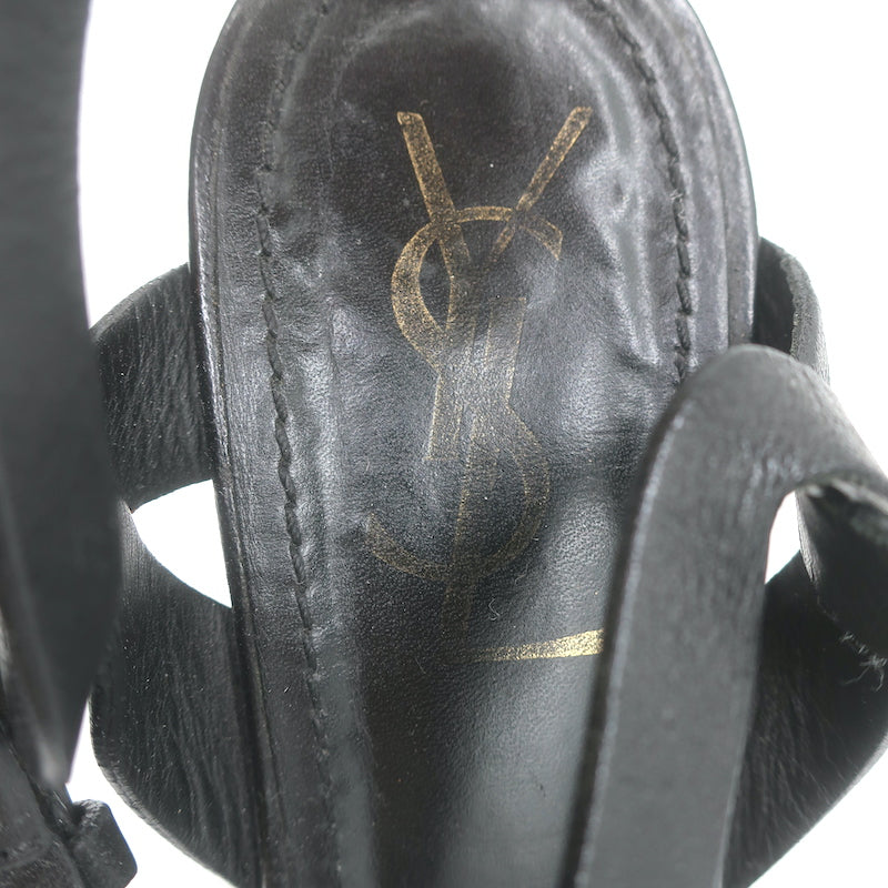 Yves Saint Laurent Tribute Sandals Black Leather Size 39 Ankle Strap Heels