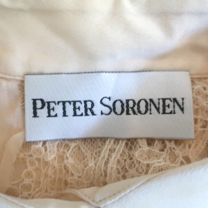 Peter Soronen Blouse Beige Lace-Paneled Silk Size 6 Long Sleeve Top