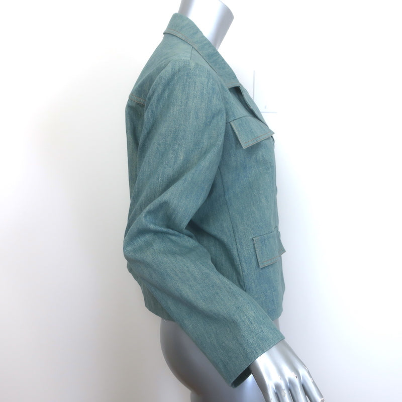 Bottega Veneta Double Breasted Chambray Denim Jacket Light Blue Size 46