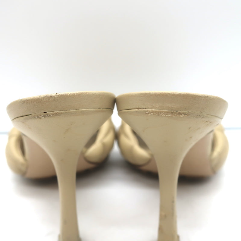 Bottega Veneta Padded Mules Beige Quilted Leather Size 36 Open Toe Heels