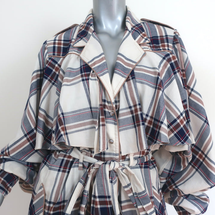 Johanna Ortiz Ruffled Trench Coat Memoria Del Viento Cream Plaid Size 6