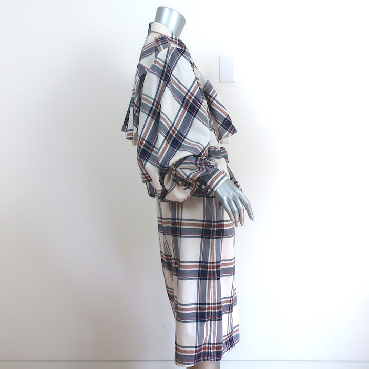 Johanna Ortiz Ruffled Trench Coat Memoria Del Viento Cream Plaid Size 6