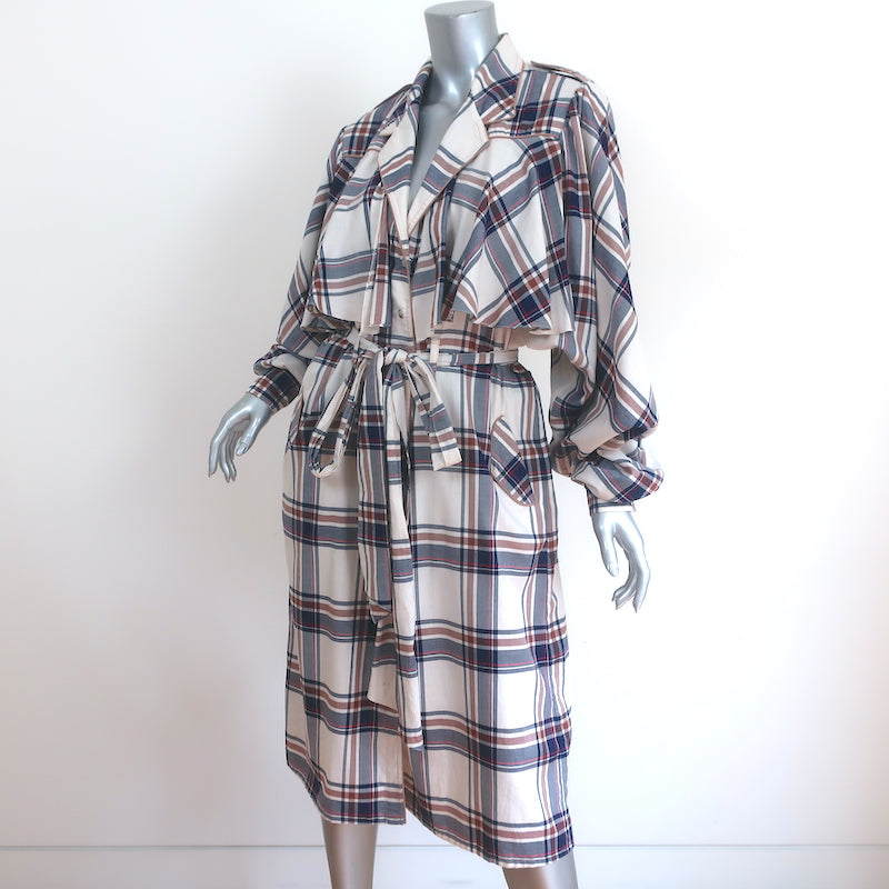 Johanna Ortiz Ruffled Trench Coat Memoria Del Viento Cream Plaid Size 6