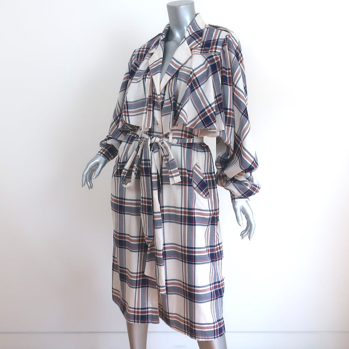 Johanna Ortiz Ruffled Trench Coat Memoria Del Viento Cream Plaid Size 6