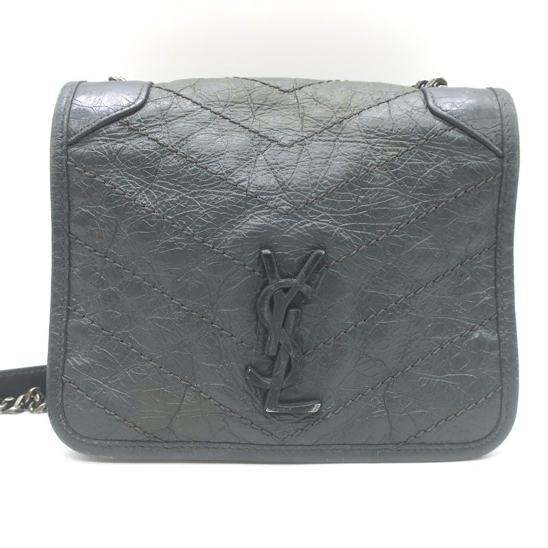 Saint Laurent Niki Wallet on Chain Dark Gray Matelasse Leather Mini Crossbody