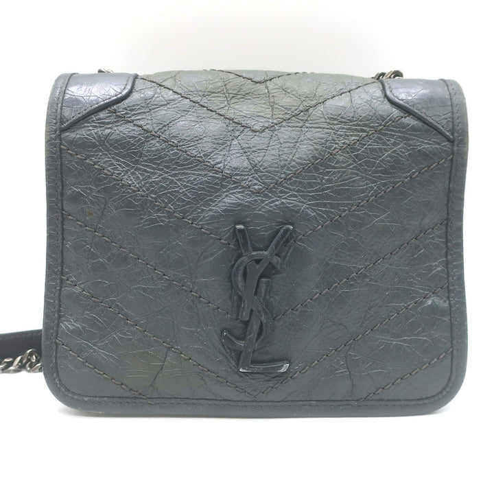 Saint Laurent Niki Wallet on Chain Dark Gray Matelasse Leather Mini Crossbody