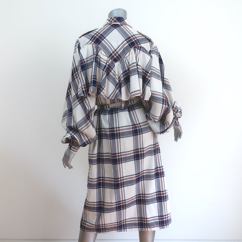 Johanna Ortiz Ruffled Trench Coat Memoria Del Viento Cream Plaid Size 6