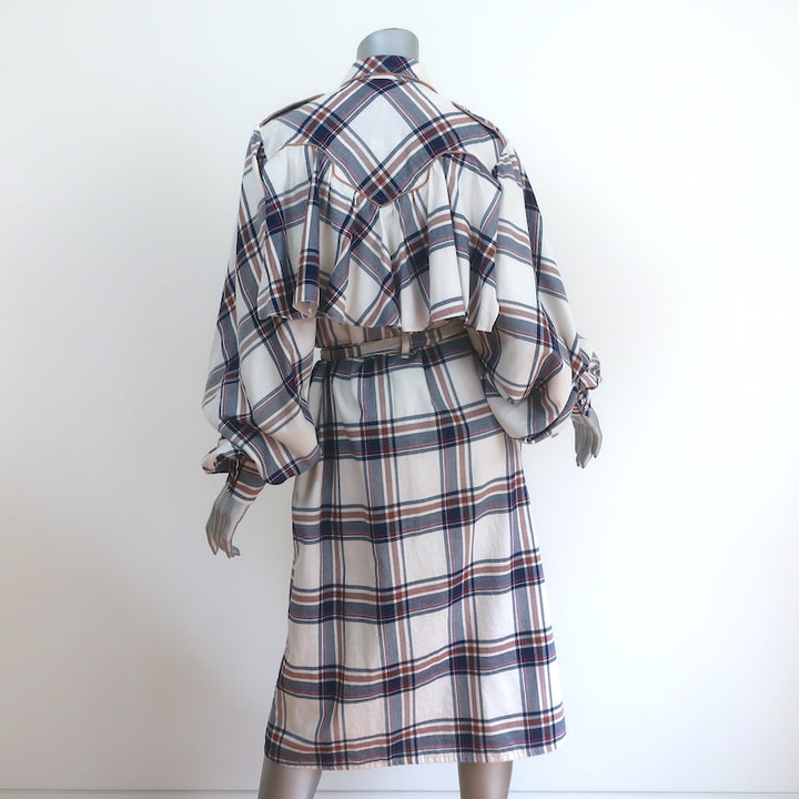 Johanna Ortiz Ruffled Trench Coat Memoria Del Viento Cream Plaid Size 6