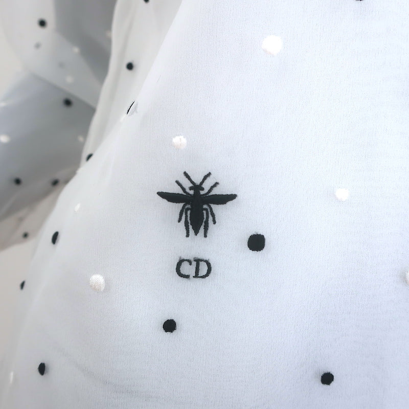 Christian Dior Polka Dot Embroidered Organza Blouse White Size 38 NEW