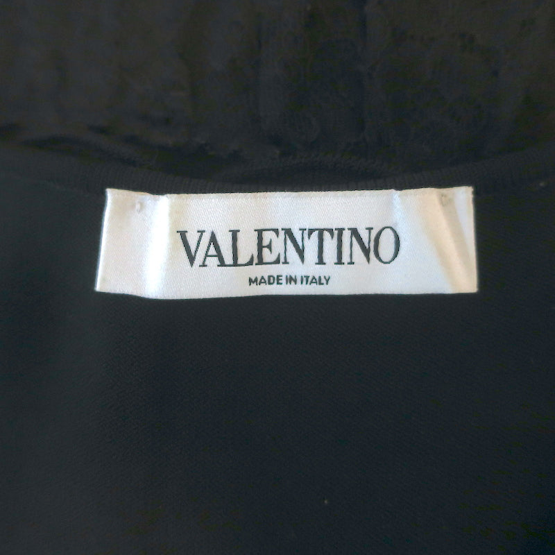Valentino Tiered Ruffled Stretch Knit &amp; Lace Sleeveless Dress Black Size Medium