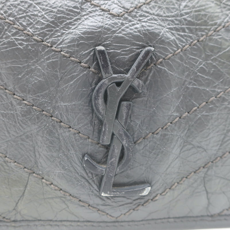 Saint Laurent Niki Wallet on Chain Dark Gray Matelasse Leather Mini Crossbody