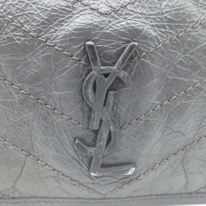 Saint Laurent Niki Wallet on Chain Dark Gray Matelasse Leather Mini Crossbody